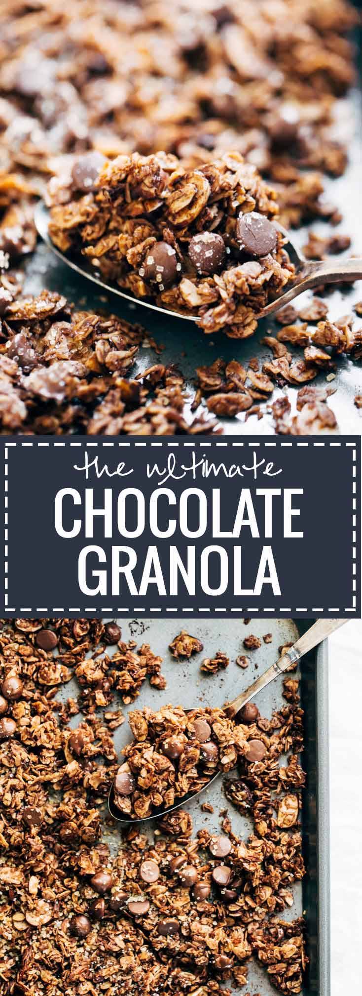 极巧克力Granola-由简单健康成份制成并堆积着松软图尔宾那多糖和大团积海盐畅通早餐巧克力爱人